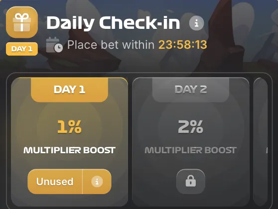 Marble Plinko Daily Check-in panel showing escalating multiplier rewards for consecutive days