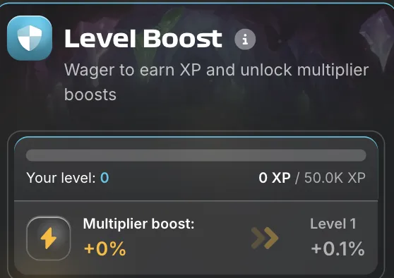 Marble Plinko Level Boost panel displaying XP progress bar and active multiplier boost