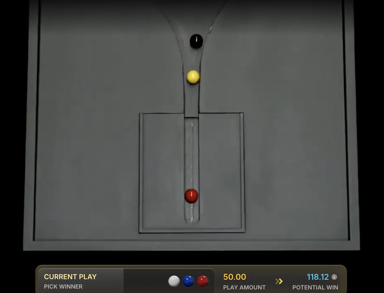 Marble Plinko game showing 8 colored marbles racing down a physical plinko board with metal pegs in the 155.io studio
