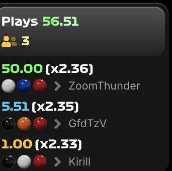 Marble Plinko race started notification with marble colour sidebar showing the active round underway